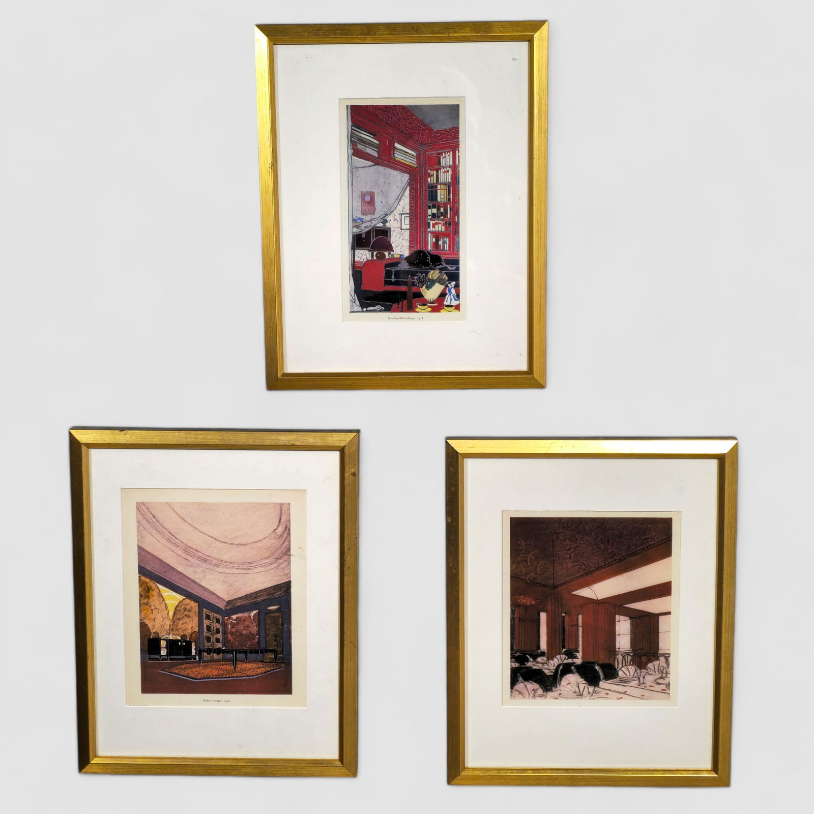 After Jacques-Emile Ruhlmann (1879-1933, France) Three Interior Scenes (1 of 6)