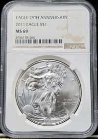 2011 Silver Eagle 25th Anniversary MS 69 NGC