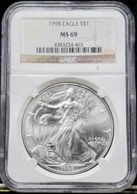 1998 Silver Eagle MS 69 NGC