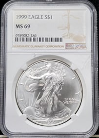 1999 Silver Eagle MS 69 NGC