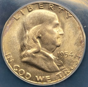 1954-S Franklin Silver Half Dollar MS 64 ANACS Toned Error