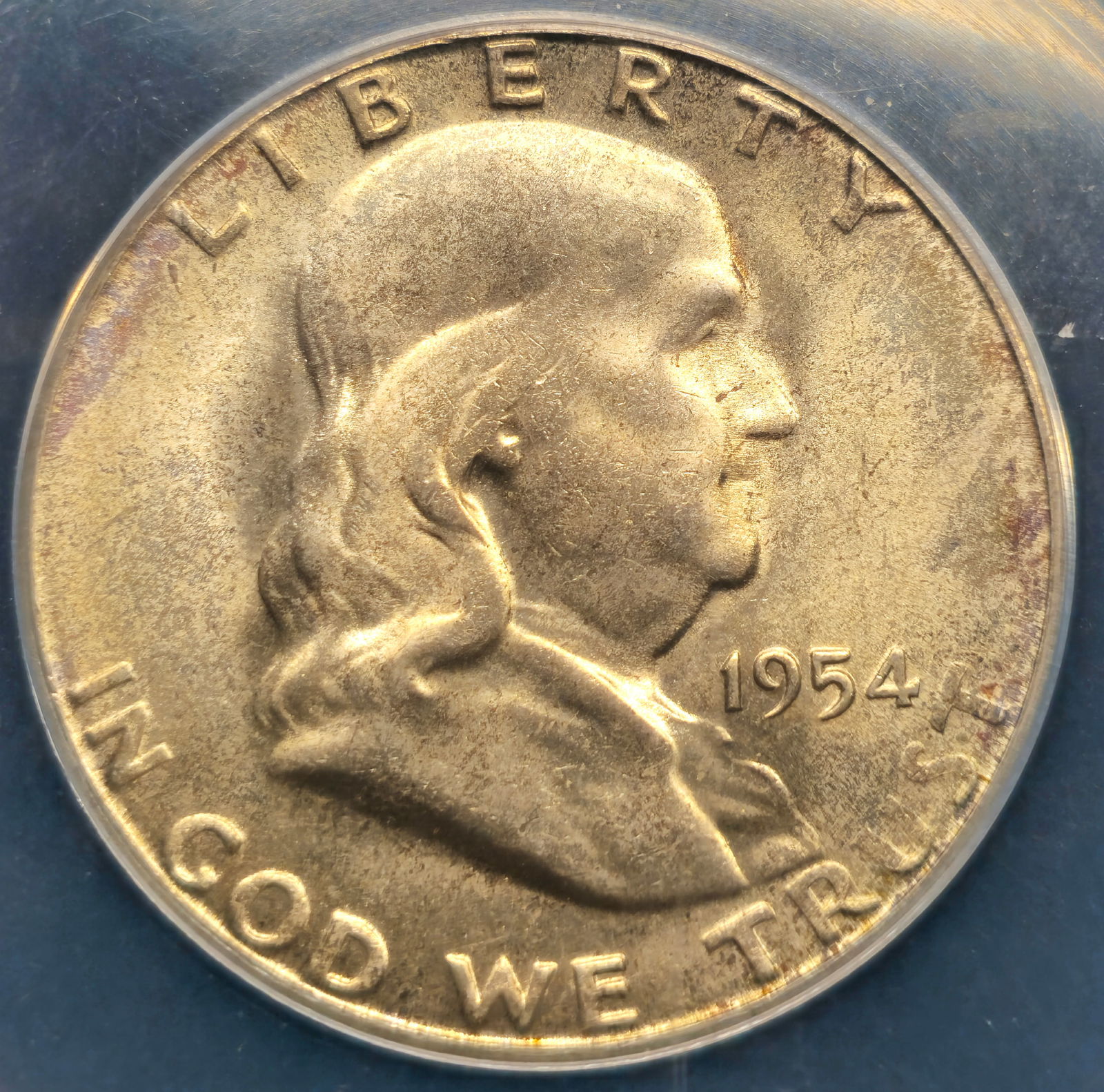 1954-S Franklin Silver Half Dollar MS 64 ANACS Toned Error (1 of 5)