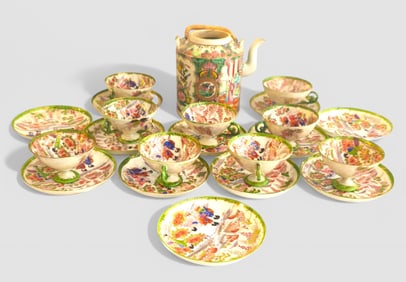 Assembled Rose Medallion Cups & Saucers Plus