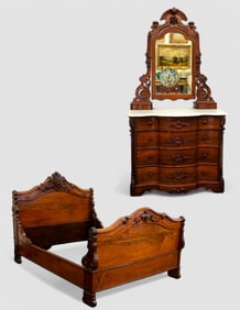 Carved Victorian Rosewood Bed & Dresser
