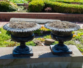 19th Century Cast Iron Kramer Garden Urns