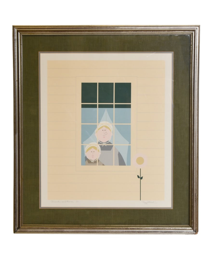 Peggy Stewart (20th/21st Century) Serigraph (USA): Serigraph on woven paper, "Amanda and Mama" signed lower right and numbered 59/500 lower margin. Provenance: George and Elizabeth Wile collection. Image size- 23 1/2 x 20, Frame- 32 x 28 1/2.