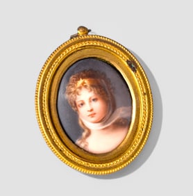 Miniature German Porcelain Cabinet Plaque in Bronze Frame