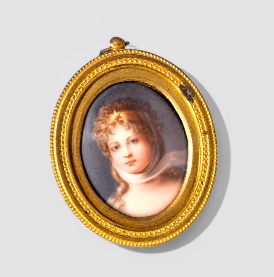 Miniature German Porcelain Cabinet Plaque in Bronze Frame (1 of 2)