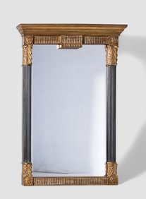 Carved Neoclassical Gilded & Ebony Mirror