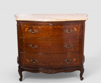 French Marble Top Inlaid Commode