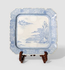 19th Century Japanese Canton Square Charger and Stand