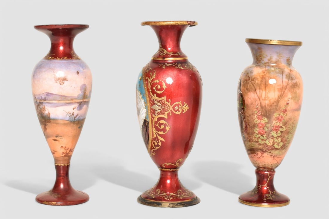 French Enamel Cabinet Vases (1 of 4)