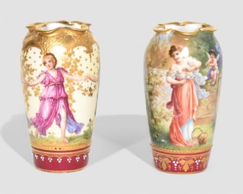 Signed German Dresden Miniature Cabinet Vases
