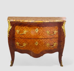 French Early 20th Century Louis XV Style Bronze Ormolu & Mount Parquetry Commode
