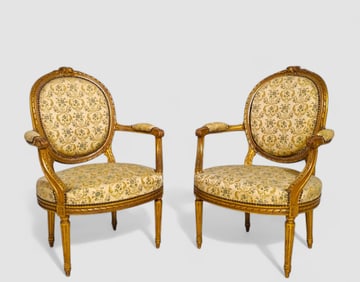 19th Century Giltwood Louis XV Style Armchairs