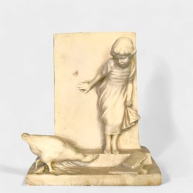 19th Century Marble Sculpture of Young Girl and Duck