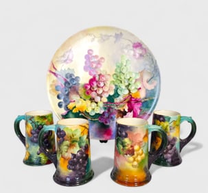 William Guerin & Co. Limoges Tankards & Tray