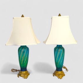 Rare Louis Comfort Tiffany (Attribution) Glass Bronze Mounted Lamps