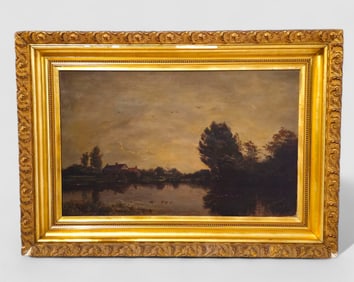 Oil, Lake Scene Artist Illegible, 1916