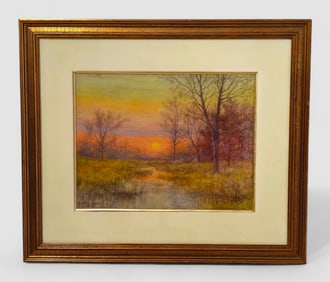 Daniel F. Wentworth (1850-1934)(CT,MN, Norway) Watercolor, Sunset Stream