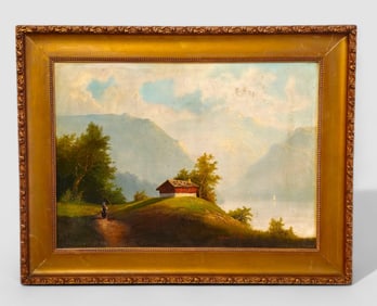 Illegible Scottish River Scene Oil