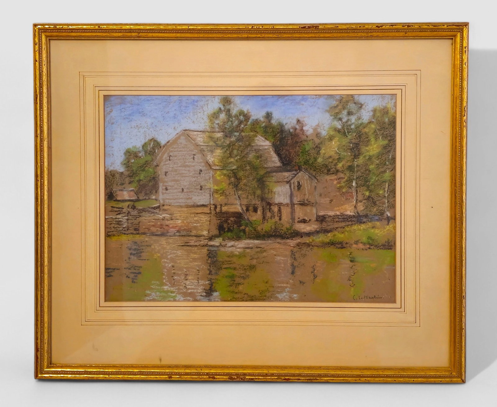 Charles Salis Kaelin (1858-1929)(OH,MA) Pastel, Mill on River (1 of 7)
