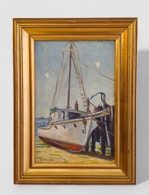 George Melnik (20th Century)(USA) Oil Boat Dock