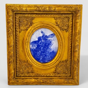 Framed Blue & White Porcelain Fairies Plaque