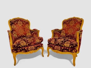 French Louis XV Style Bergère's Lounge Chairs