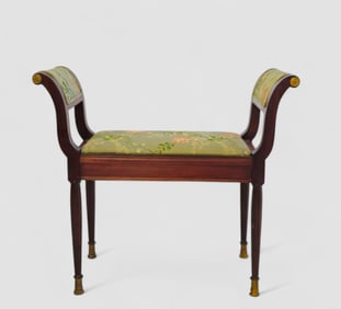 Flared Rosewood Silk Upholstered Bench