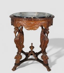 Heavily Carved Marble Top Parlor Table