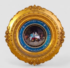 19th Century French Enamel Plaque of Couple