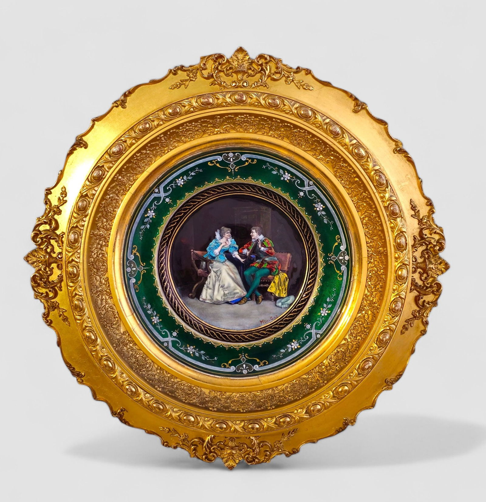 19th Century French Enamel Plaque of Couple (1 of 8)