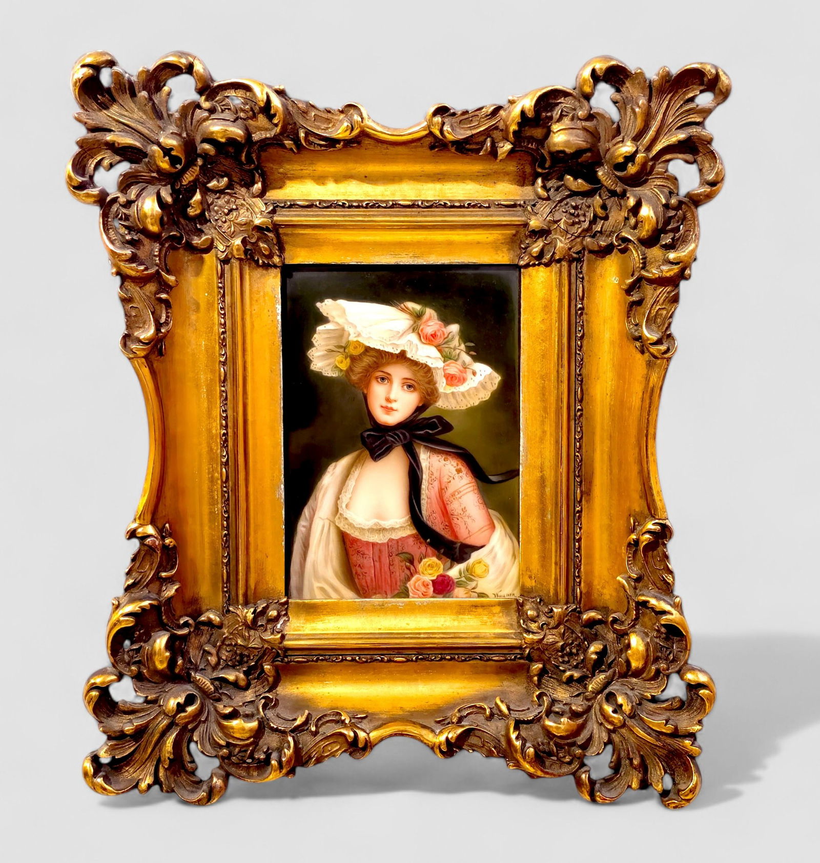 KPM Porcelain Plaque "Queen of Roses" Signed Wagner (1 of 10)