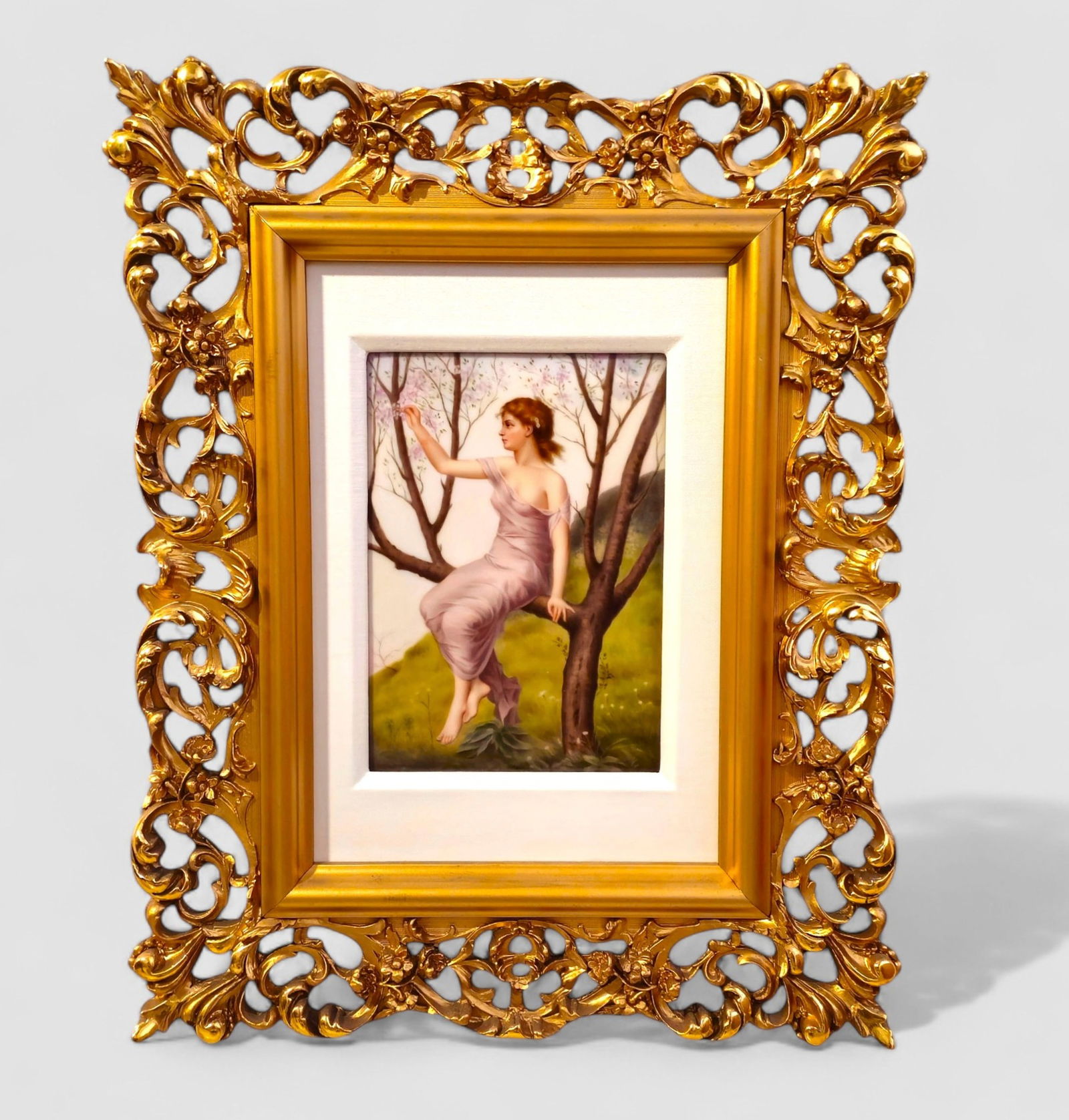 KPM Porcelain Plaque Lady Sitting in Tree (Attribution) (1 of 11)