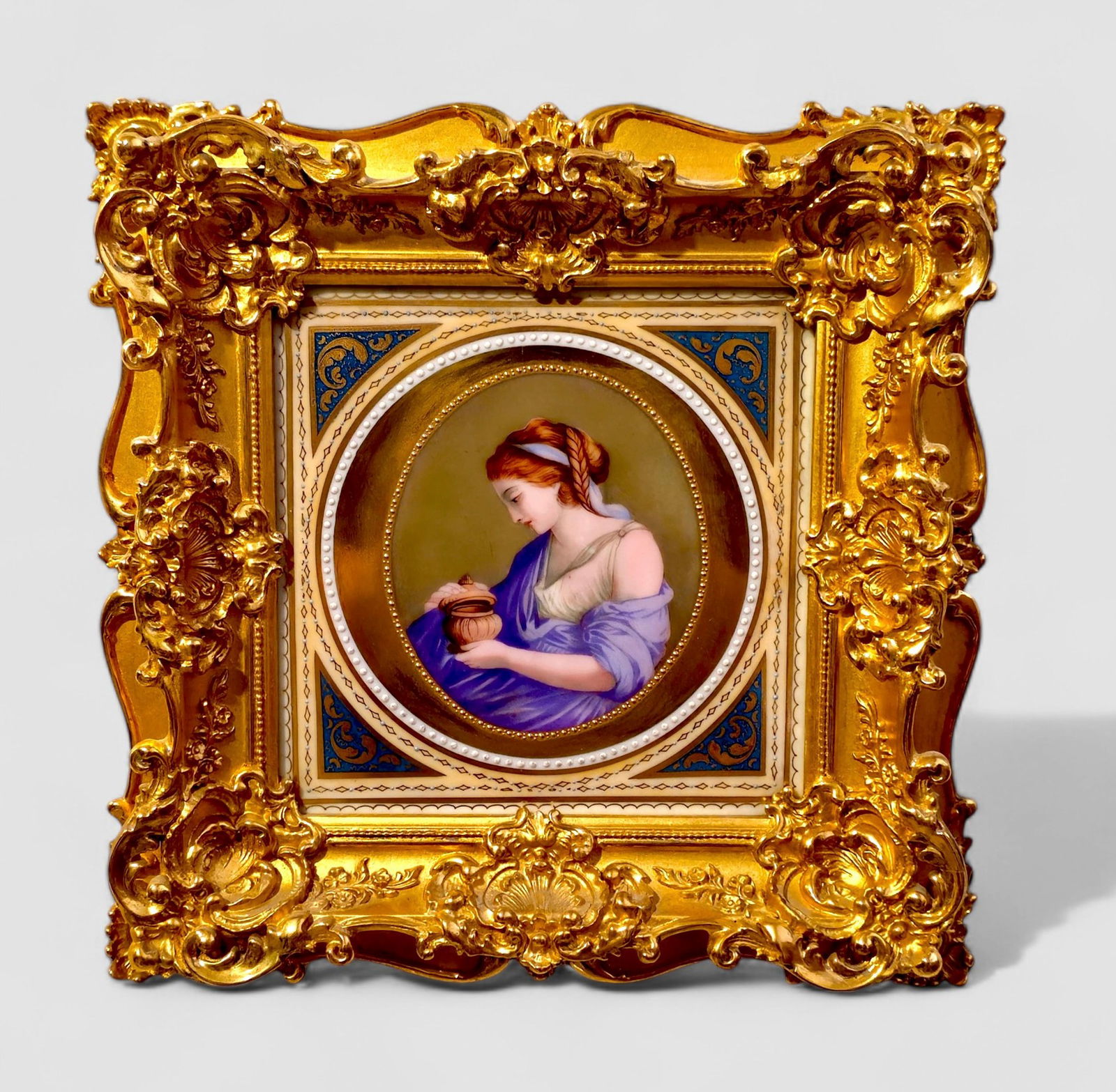 Royal Vienna Porcelain Plaque Lady Holding Lidded Vessel (1 of 7)