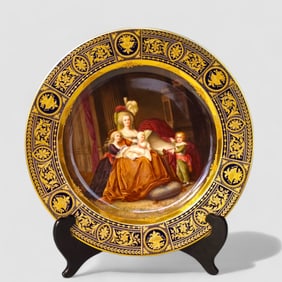 German/ Austrian/ Bohemian Porcelain Plate Antoinette and Her Children Signed Wagner