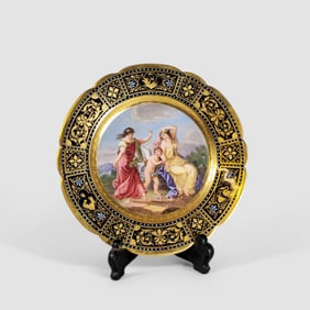 German/ Austrian/ Bohemian Porcelain Plate Grasien and Amor