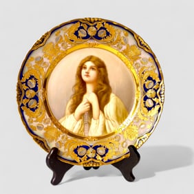 Royal Vienna Porcelain Portrait Plate Young Woman with Rosary, Signed Wagner