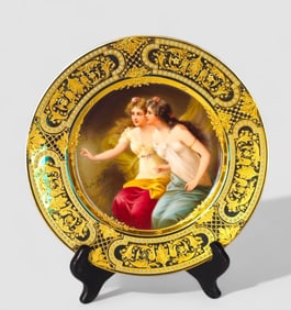 German Bee Hive Porcelain Plate of Beautiful Ladies Signed Wagner