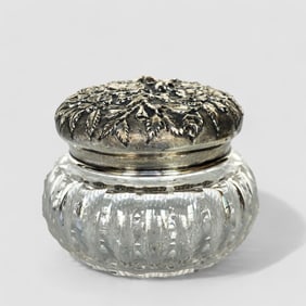 S Kirk & Son Sterling Floral Repousse & Cut Glass Dresser Box