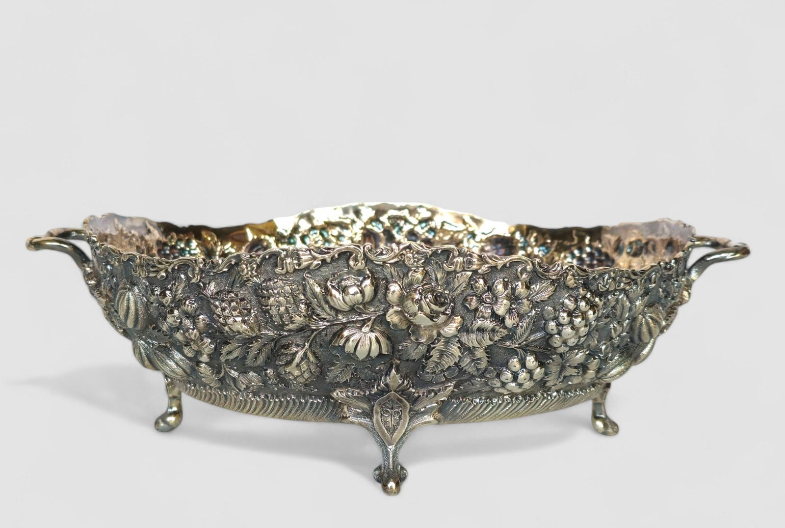 Rare Loring Andrews Sterling Silver Double Handle Fruit Repousse Footed Bowl (1 of 10)