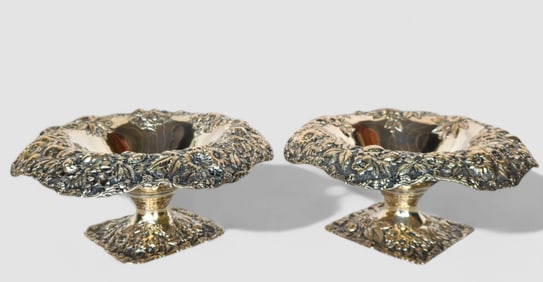 Loring Andrews Sterling Silver Repousse Footed Compotes