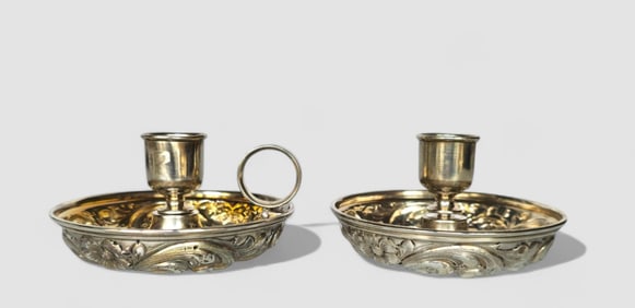 George W. Shiebler & Co. Rare Sterling Travel Repousse Candlesticks