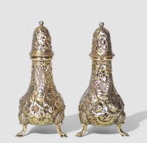 C.F. Greenwood & Bro. Sterling Fern & Floral Repousse Salt & Pepper Shakers