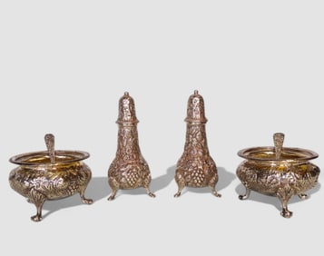 Loring Andrews Sterling Silver Repousse "Grapevine" Salts & Pepper Shakers