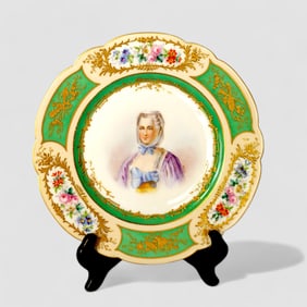 19th Century Porcelain Portrait Plate with Gilt Floral Border