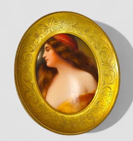 Miniature 19th Century Hand Painted Porcelain Plaque Signed Wagner