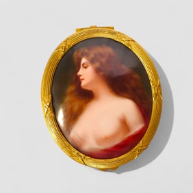 Signed Porcelain Portrait  Hinged Top Gilt Jewelry Box