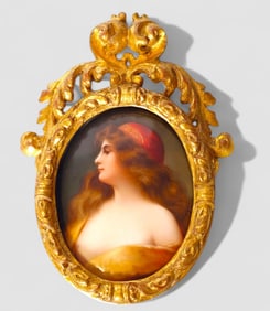 German Miniature Porcelain Portrait Plaque "Gitana" Signed Wagner